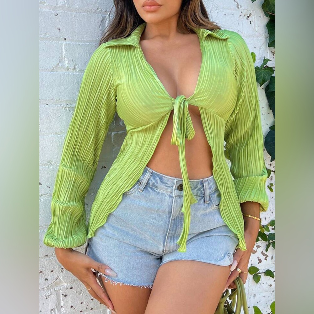 Shein Green Plisse Top